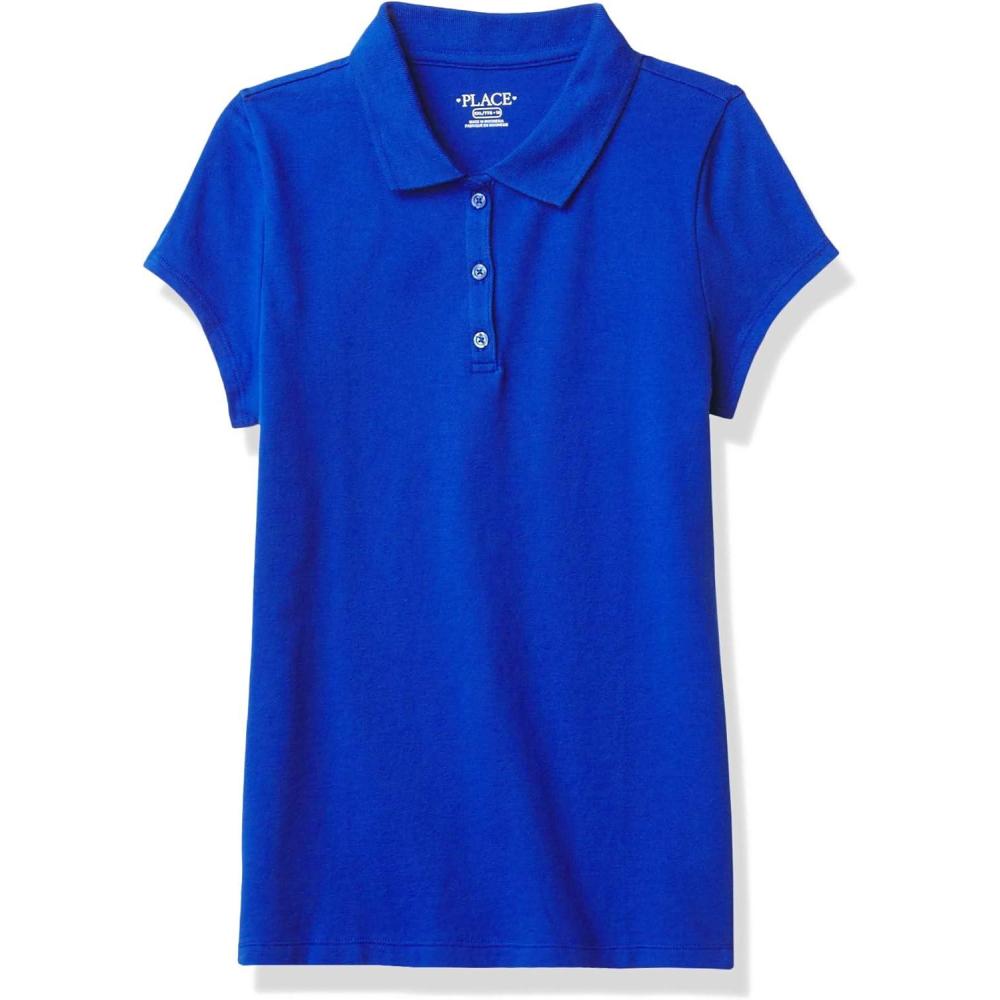 imageThe Childrens Place babygirls And Toddler Short Sleeve Ruffle Pique PoloRenew Blue