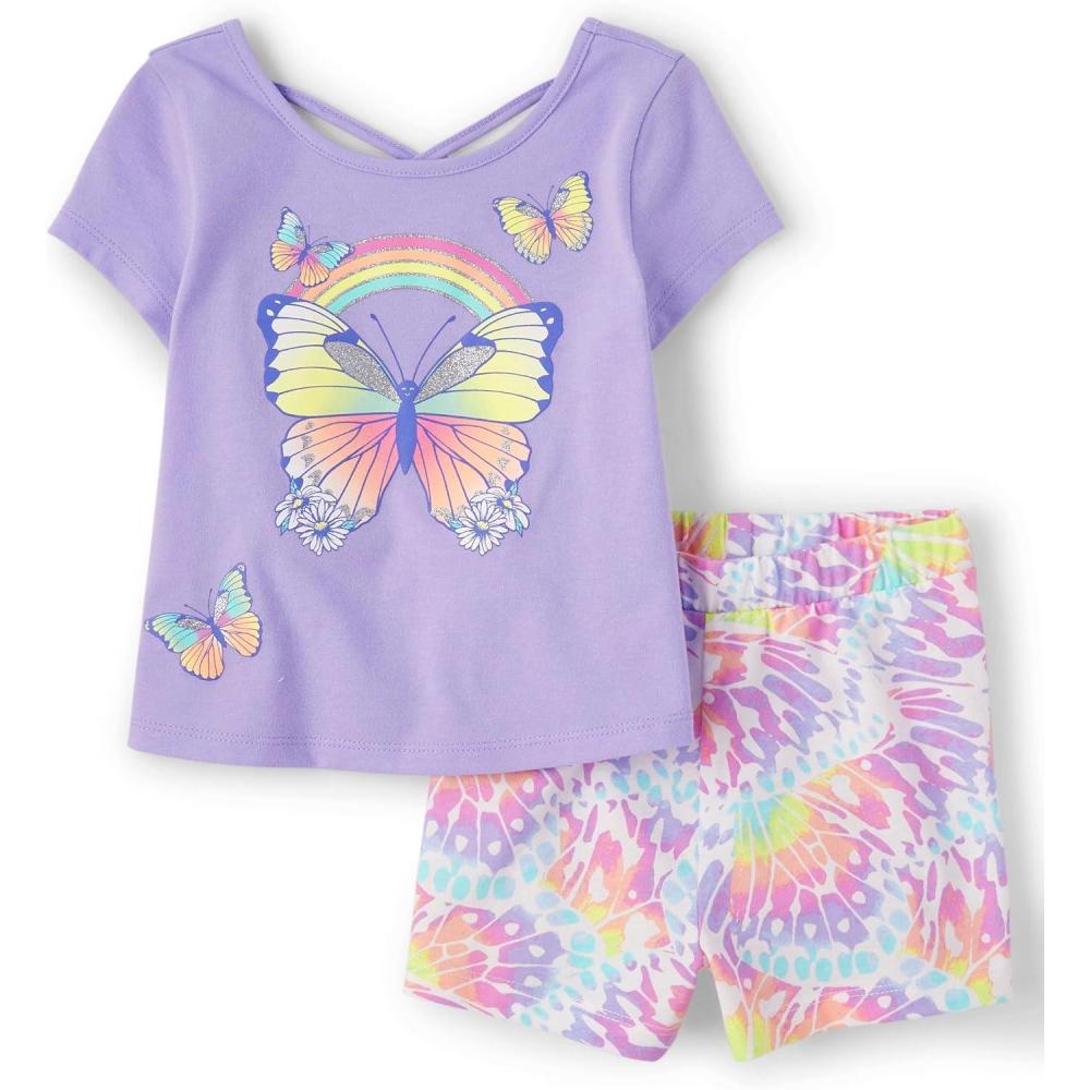 imageThe Childrens Place babygirls And Toddler Short Sleeve Top and Shorts 2piece SetPurple Butterfly Set