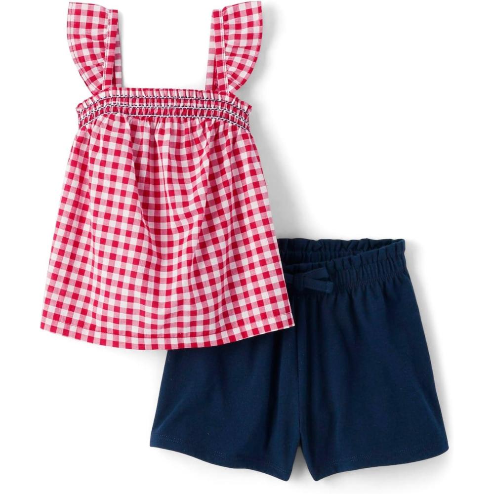 imageThe Childrens Place babygirls And Toddler Sleeveless Tank Top and Shorts 2piece SetRed Gingham Set