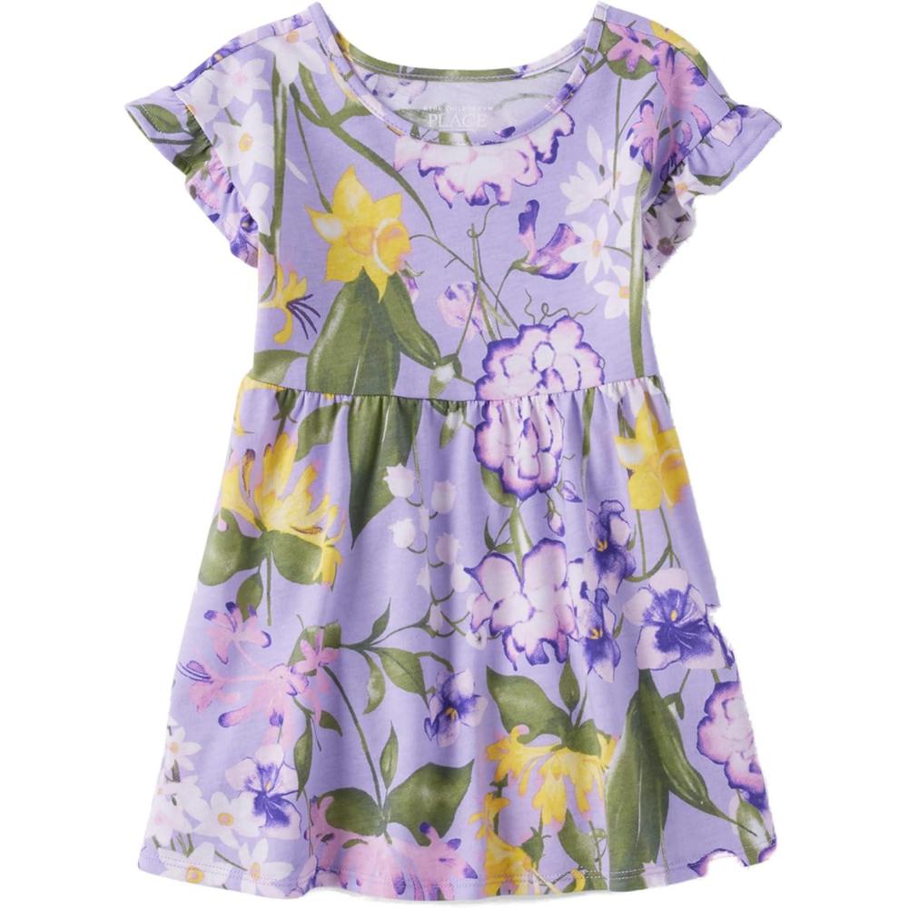 imageThe Childrens Placeand Toddler Girls Short Sleeve Fashion DressFlower Purple