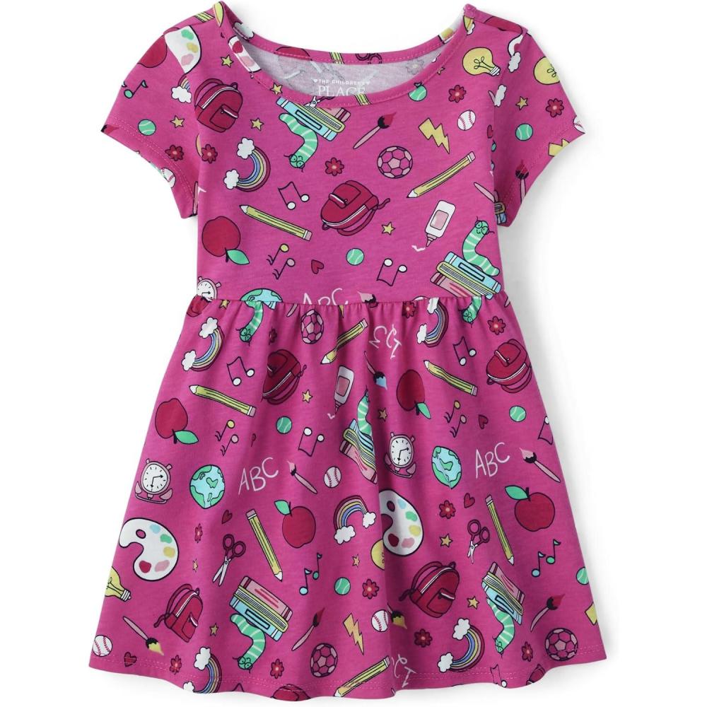 imageThe Childrens Placeand Toddler Girls Short Sleeve Fashion DressPink Artist