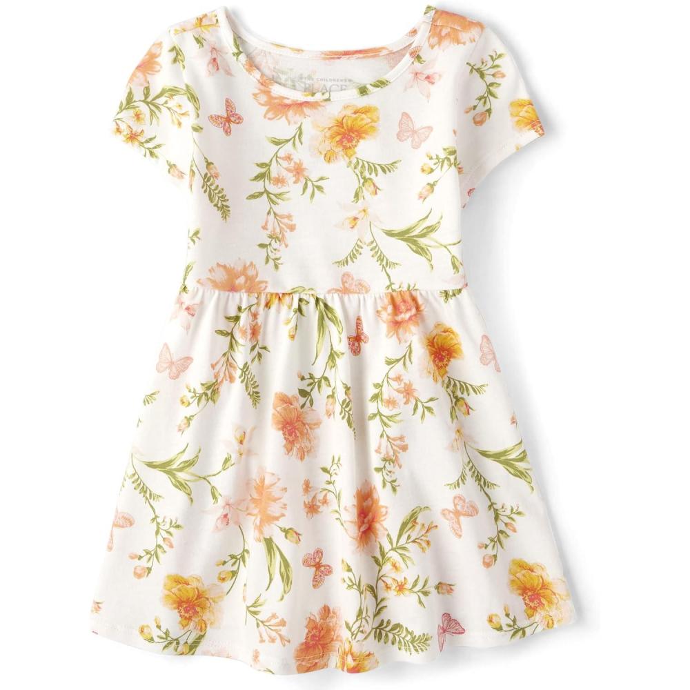 imageThe Childrens Placeand Toddler Girls Short Sleeve Fashion DressSimply White Babydoll