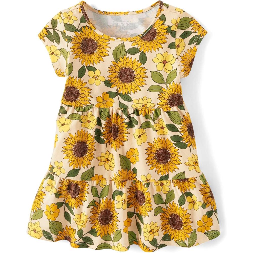 imageThe Childrens Placeand Toddler Girls Short Sleeve Fashion DressSunflower Tiered