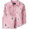 The Children’s Place Baby-Boys and Toddler Poplin Long Sleeve Button Down Shirt(Red Tree Stripe)