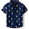 The Children’s Place Boys and Toddler Poplin Short Sleeve Button Down Shirt(Tidal Bunny)