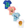 The Children’s Place Baby-Boys and Toddler Dinos,Animals,Cars Short Sleeve Graphic T-Shirts,4 Pack(Alligator/Monkey/Whale/Lion 4-pack)