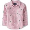 The Children’s Place Baby-Boys and Toddler Poplin Long Sleeve Button Down Shirt(Red Tree Stripe)