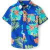 The Children’s Place Boys and Toddler Poplin Short Sleeve Button Down Shirt(Cool Cobalt Tropical)