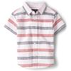 The Children’s Place Boys and Toddler Poplin Short Sleeve Button Down Shirt(Red White and Blue Horizontal Stripe)