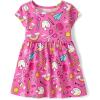 The Children’s Place,and Toddler Girls Short Sleeve Fashion Dress(Pink School Doodle)