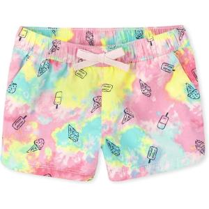 The Children’s Place Baby Girls’ and Toddler Tie Front Denim Pull On Shorts(Ice Cream Tie Dye)