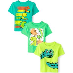 The Children’s Place Baby-Boys and Toddler Dino,Animals,Sharks Short Sleeve Graphic T-Shirts,3 Pack(Dino Cars/Dino/Dinos)