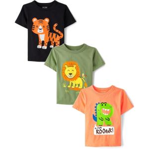 The Children’s Place Baby-Boys and Toddler Dino,Animals,Sharks Short Sleeve Graphic T-Shirts,3 Pack(Roar/Tiger/Lion)