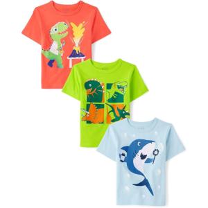 The Children’s Place Baby-Boys and Toddler Dino,Animals,Sharks Short Sleeve Graphic T-Shirts,3 Pack(Shark Bubbles/Dino Volcano/Dinos)