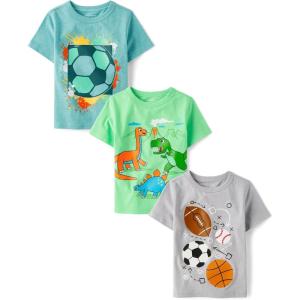 The Children’s Place Baby-Boys and Toddler Dino,Animals,Sharks Short Sleeve Graphic T-Shirts,3 Pack(Sports/Soccer/Dino Volcano)