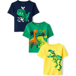 The Children’s Place Baby-Boys and Toddler Dino,Animals,Sharks Short Sleeve Graphic T-Shirts,3 Pack(Volcano/Bunny Dino/Camo Dinos)