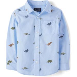 The Children’s Place Baby-Boys and Toddler Long Sleeve Cotton Poplin Button Up Shirt(Dino Blue)