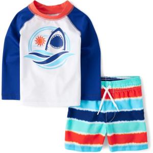 The Children’s Place Baby-Boys and Toddler Long Sleeve Rashguard and Swim Trunks, 2 Piece Set(Navy Narrows)