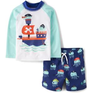 The Children’s Place Baby-Boys and Toddler Long Sleeve Rashguard and Swim Trunks, 2 Piece Set(Pirate Octopus)