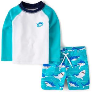 The Children’s Place Baby-Boys and Toddler Long Sleeve Rashguard and Swim Trunks, 2 Piece Set(Sea Sharks)