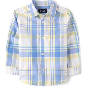 The Children’s Place Baby-Boys and Toddler Poplin Long Sleeve Button Down Shirt(Blue Yellow Plaid)