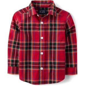 The Children’s Place Baby-Boys and Toddler Poplin Long Sleeve Button Down Shirt(Red Tartan Print)