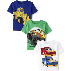 The Children’s Place Baby-Boys and Toddler Sports,Cars,Trucks Short Sleeve Graphic T-Shirts,3 Pack(Construction/Monster Truck/Race Car)