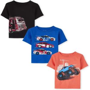 The Children’s Place Baby-Boys and Toddler Sports,Cars,Trucks Short Sleeve Graphic T-Shirts,3 Pack(Firetruck/Racecars/Monster Truck 3-pack)