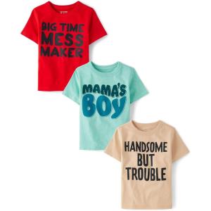 The Children’s Place Baby-Boys and Toddler Sports,Cars,Trucks Short Sleeve Graphic T-Shirts,3 Pack(Handsome/Mess Maker/Mamas Boy)