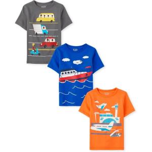 The Children’s Place Baby-Boys and Toddler Sports,Cars,Trucks Short Sleeve Graphic T-Shirts,3 Pack(Street Vehicles/Airplane/Boat)