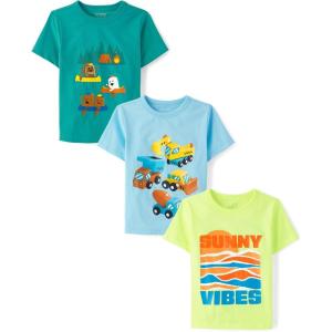 The Children’s Place Baby-Boys and Toddler Sports,Cars,Trucks Short Sleeve Graphic T-Shirts,3 Pack(Sunny Vibes/Camp/Trucks)