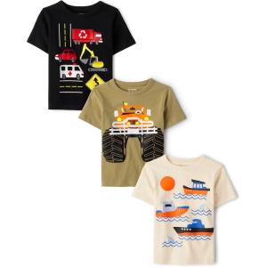 The Children’s Place Baby-Boys and Toddler Sports,Cars,Trucks Short Sleeve Graphic T-Shirts,3 Pack(Vechicles/Truck/Boats 3-pack)