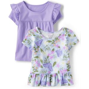 The Children’s Place Baby-Girls and Toddler Short Sleeve Flutter Shirt(Butterfly Garden 2-pack)