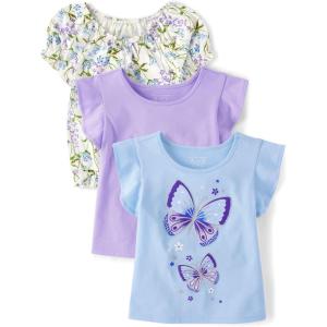 The Children’s Place Baby-Girls and Toddler Short Sleeve Flutter Shirt(Cool Cobalt Flutter 3-pack)