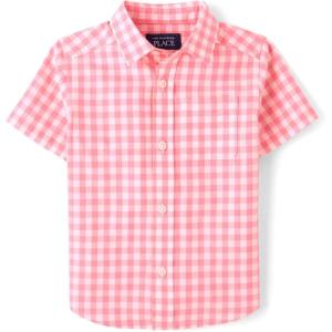 The Children’s Place Boys and Toddler Poplin Short Sleeve Button Down Shirt(Cherry Plaid)