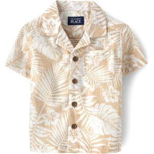 The Children’s Place Boys and Toddler Poplin Short Sleeve Button Down Shirt(Irish Cream Safari)