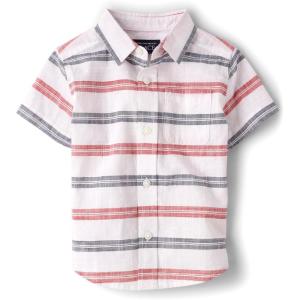 The Children’s Place Boys and Toddler Poplin Short Sleeve Button Down Shirt(Red White and Blue Horizontal Stripe)