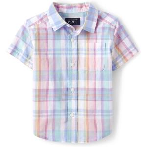 The Children’s Place Boys and Toddler Poplin Short Sleeve Button Down Shirt(Rose Pottery Plaid)