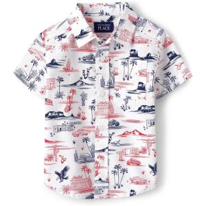 The Children’s Place Boys and Toddler Poplin Short Sleeve Button Down Shirt(Usa Road Trip)