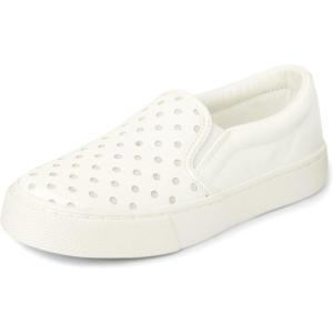 The Children’s Place Girls Girls Casual Slip on Platform Shoes(Perforated White)
