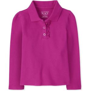 The Children’s Place Girls’ Long Sleeve Ruffle Pique Polo(Aurora Pink Single)
