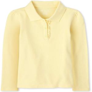 The Children’s Place Girls’ Long Sleeve Ruffle Pique Polo(Pale Yellow Single)