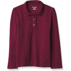 The Children’s Place Girls’ Long Sleeve Ruffle Pique Polo(Rubine Single)