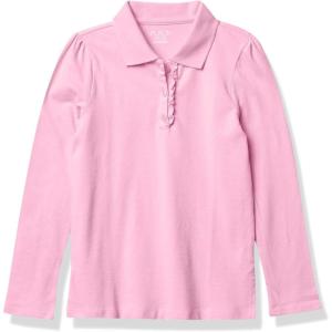The Children’s Place Girls’ Long Sleeve Ruffle Pique Polo(Sparkle Pink Single)