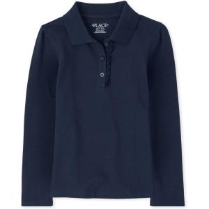 The Children’s Place Girls’ Long Sleeve Ruffle Pique Polo(Tidal)