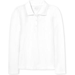 The Children’s Place Girls’ Long Sleeve Ruffle Pique Polo(White Single)