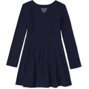 The Children’s Place Girls and Toddler Solid Long Sleeve Skater Dress(Tidal Single)