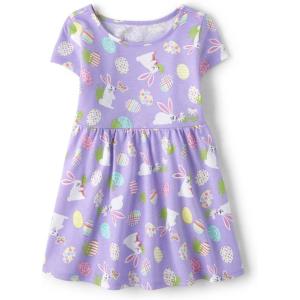The Children’s Place,and Toddler Girls Short Sleeve Fashion Dress(Purple Easter)