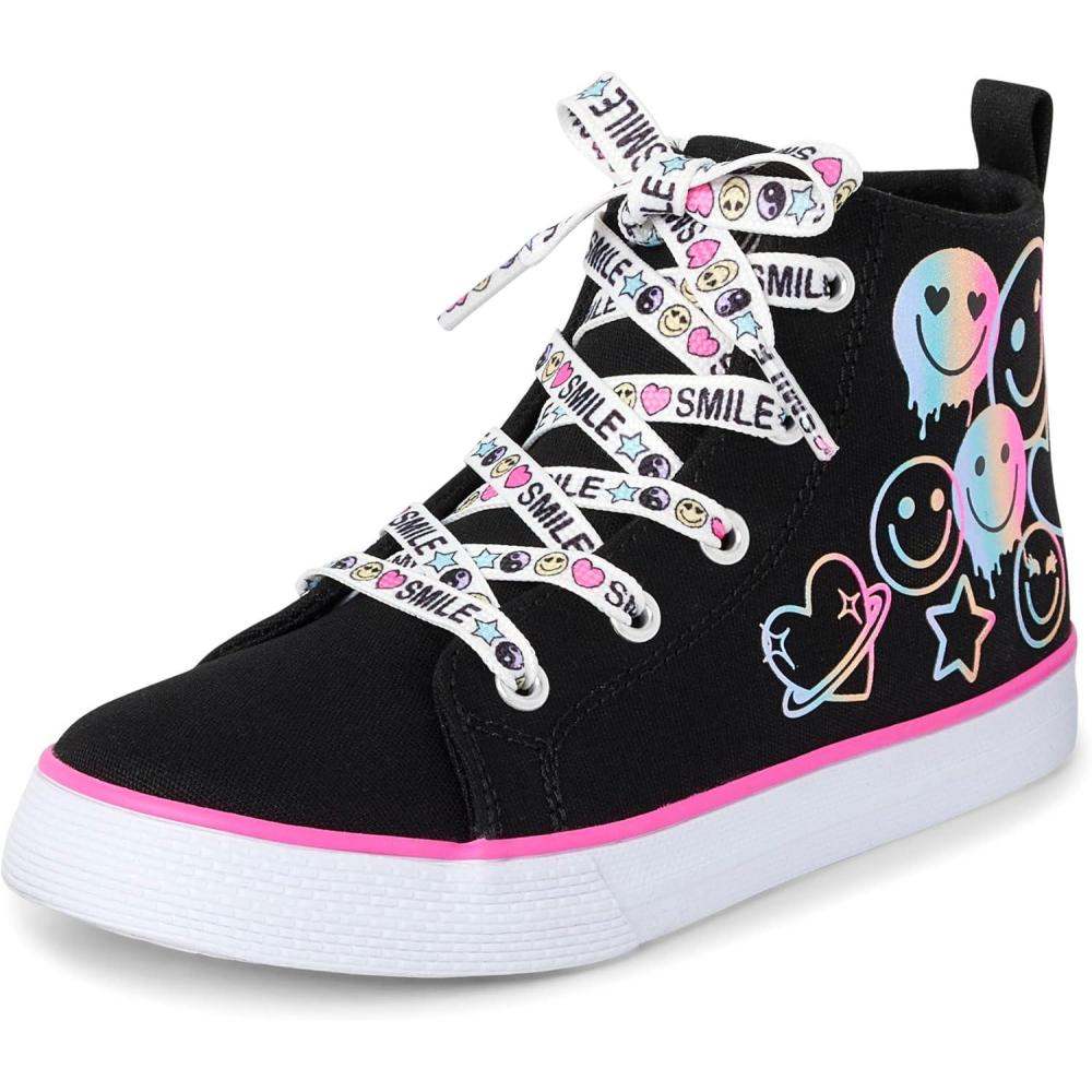 imageThe Childrens Place Girls Girls Casual Lace Up Hi Top SneakersDoodle Icons