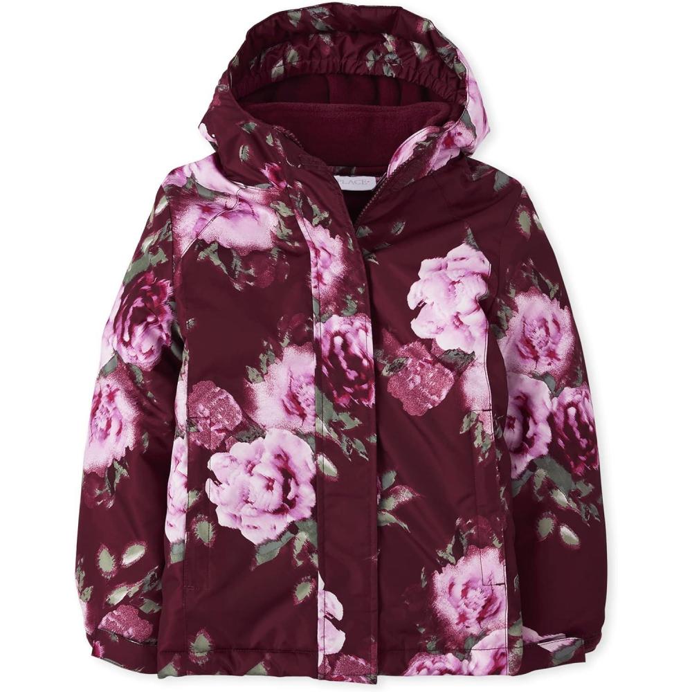 imageThe Childrens Place Girls Heavy 3 in 1 Winter Jacket Windresistant Waterresistant Shell Fleece InnerBeet Floral
